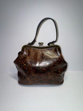 Patricia Nash - Women's Laurena Brown Leather Kiss-Lock Handbag (10th Anniv